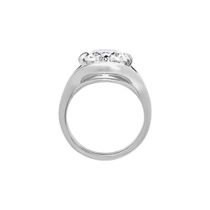 Oval Diamond Chunky Bezel Ring with Tapered Baguette Side Stones in Two-Tone