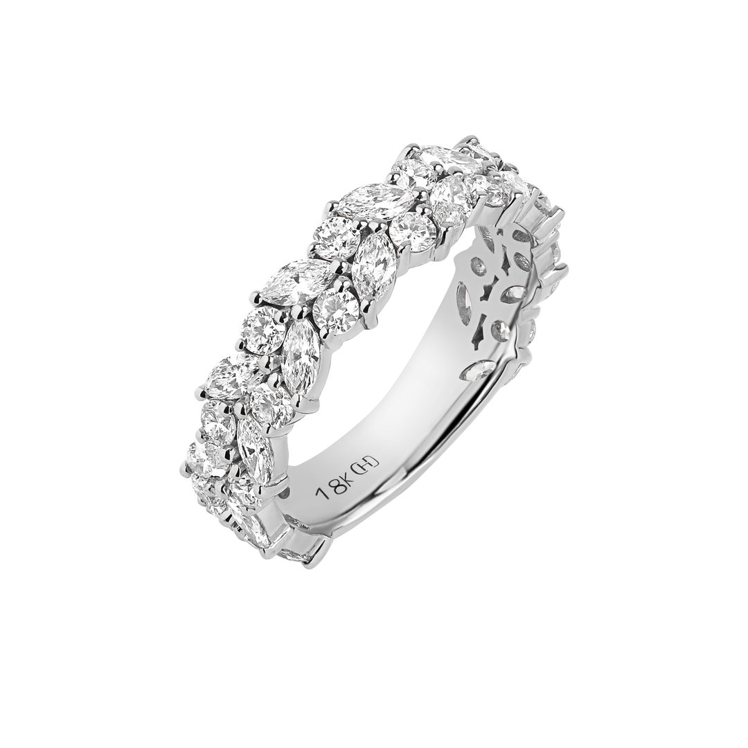 Double Row Marquise and Round Diamond ring