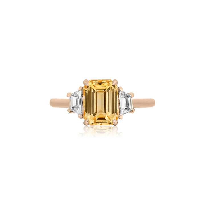 Emerald-Cut Yellow Sapphire with Trapezoid Diamond Side-Stones