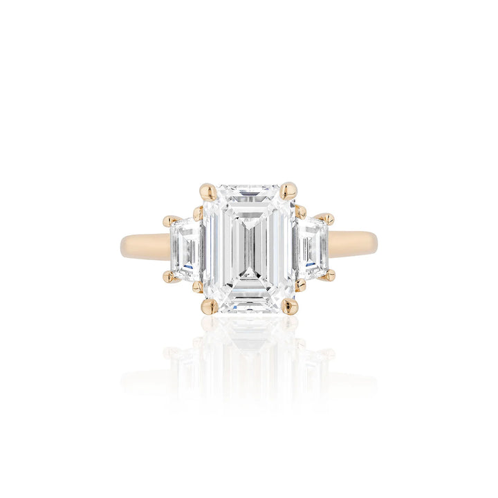 Emerald-Cut Diamond with Trapezoid Side Stone Ring