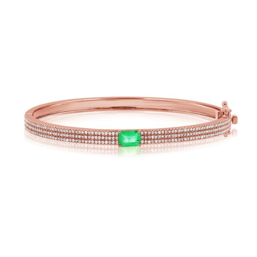 Pavé Diamond Green Emerald Bangle