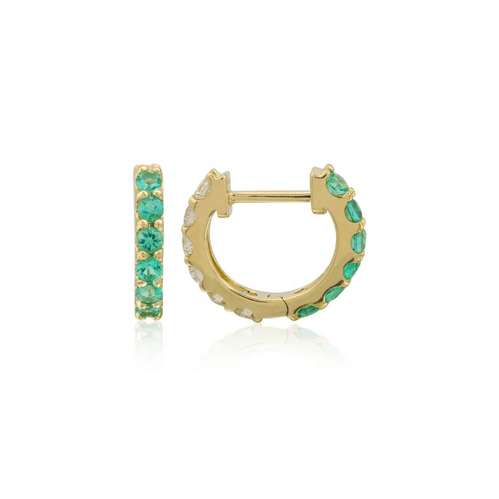 Half Emerald Half Diamond Huggie Earrings