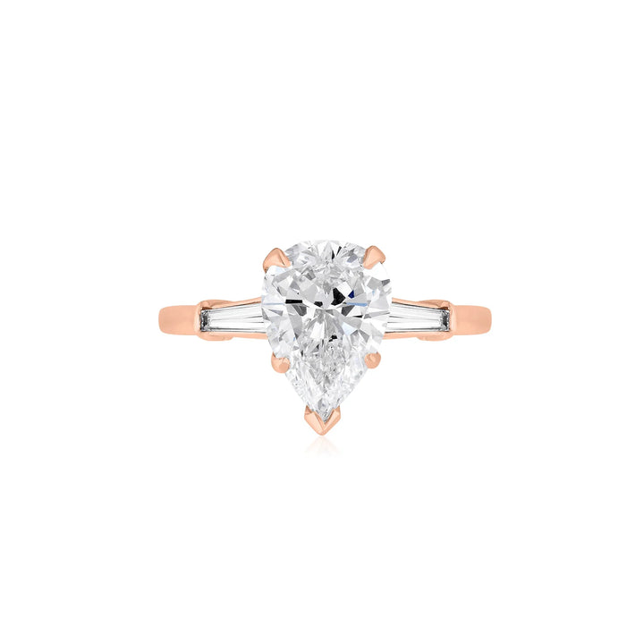 Pear Shaped Diamond with Tapered Baguette Engagement Ring