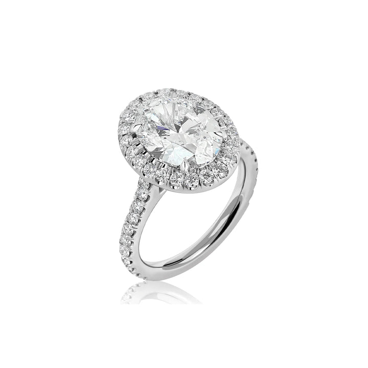 Oval Diamond with a Halo and Pave Band