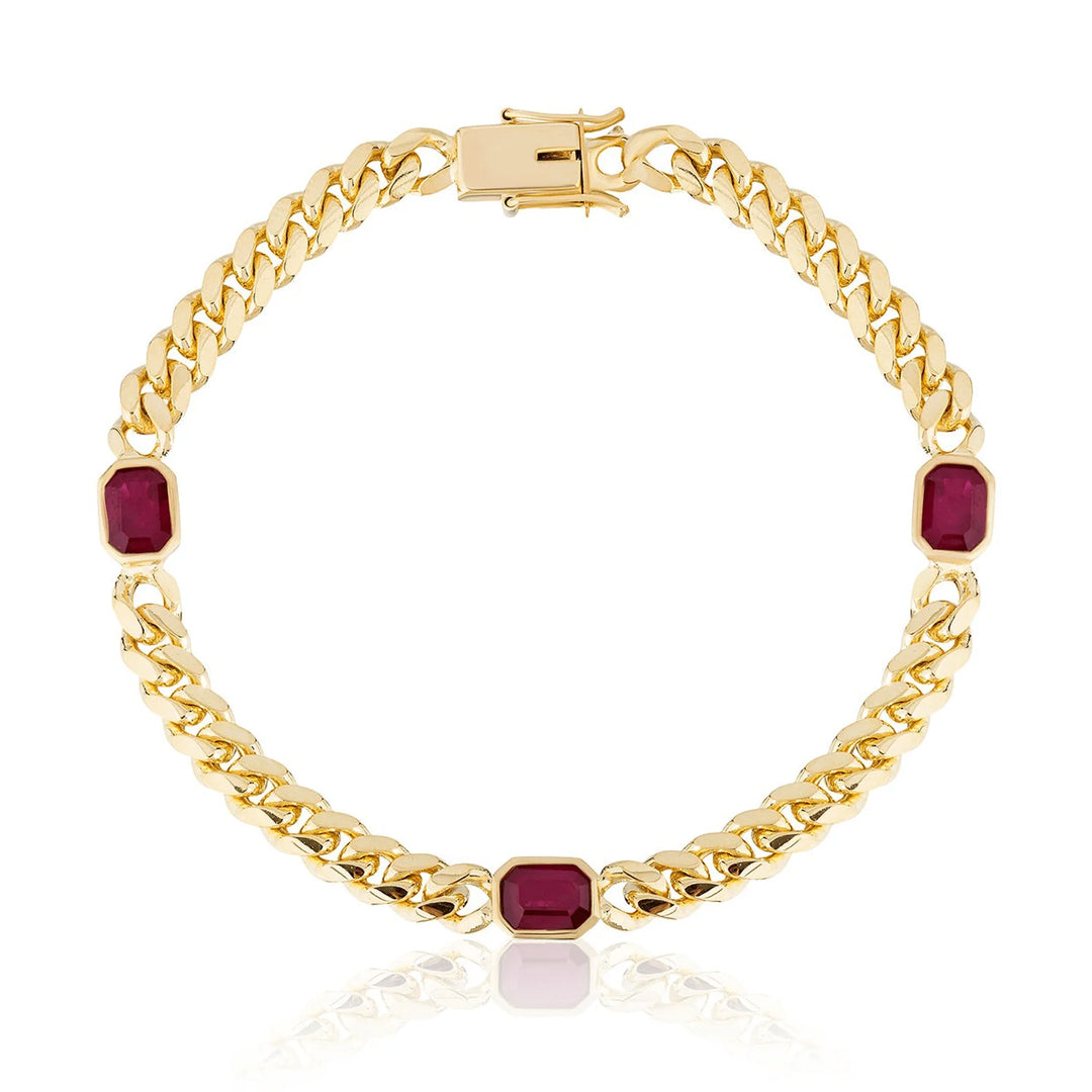 Cuban Chain Bracelet With Colored Stones