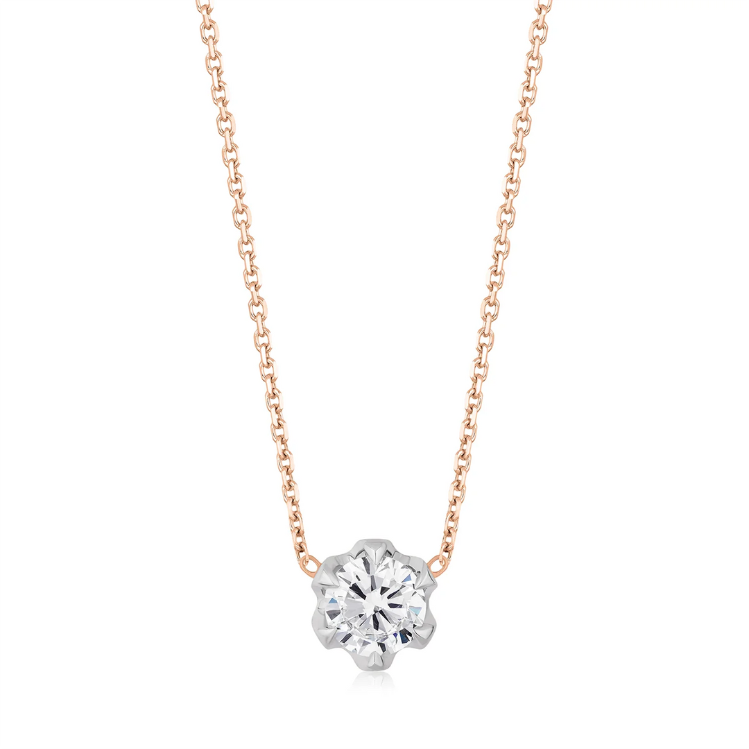 Two-Tone Buttercup Round Diamond Necklace