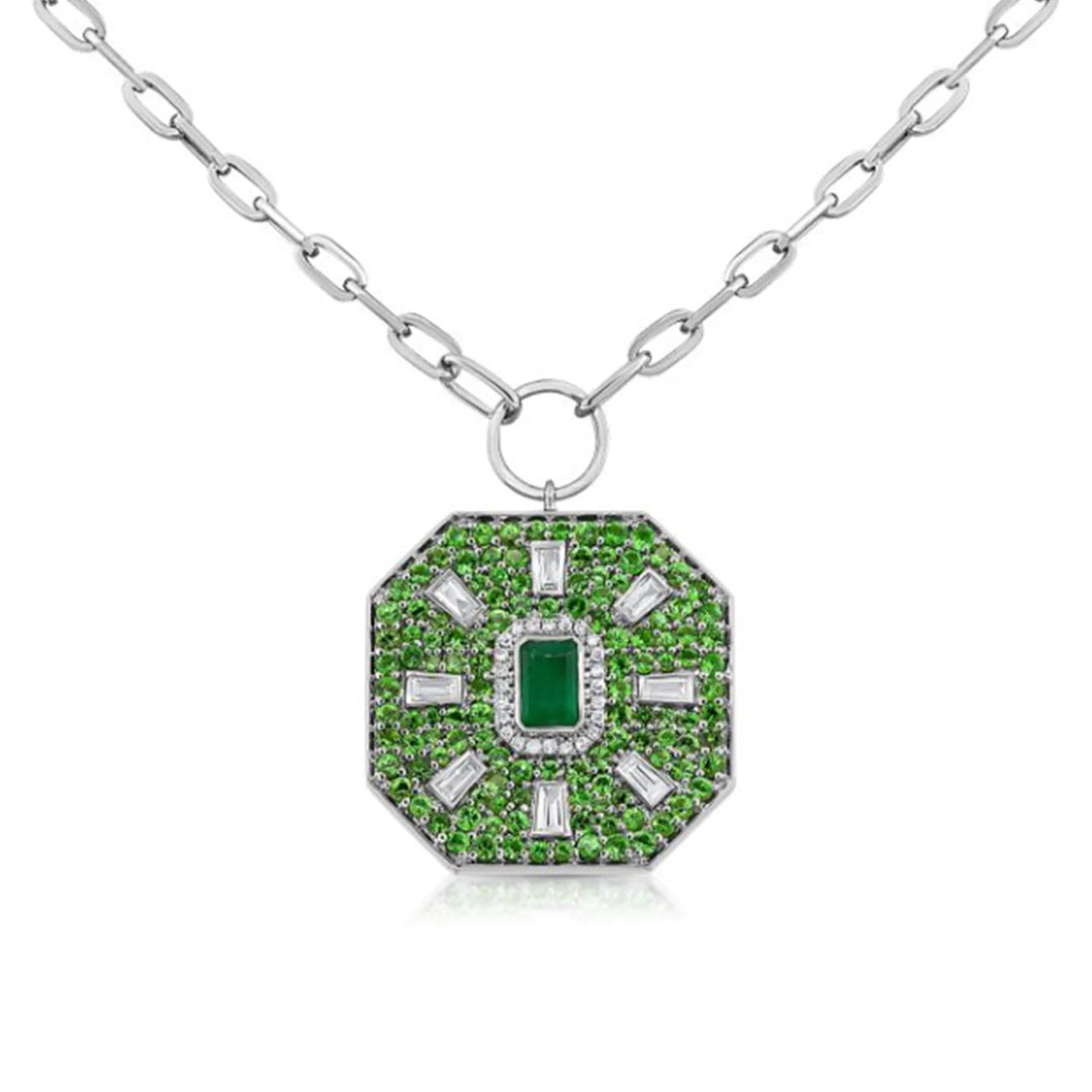 Green Tsavorite and Diamond Medallion Necklace