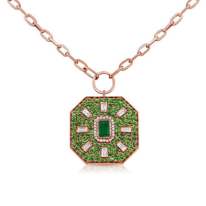 Green Tsavorite and Diamond Medallion Necklace