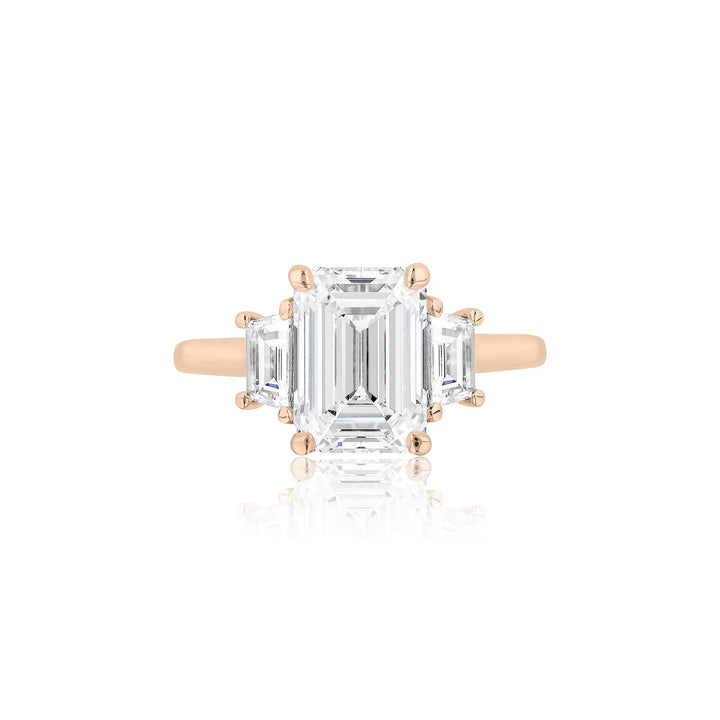 Emerald-Cut Diamond with Trapezoid Side Stone Ring