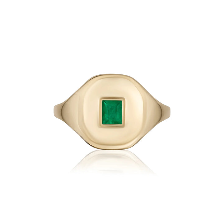 Mini Cushion Shape Green Emerald Signet Ring