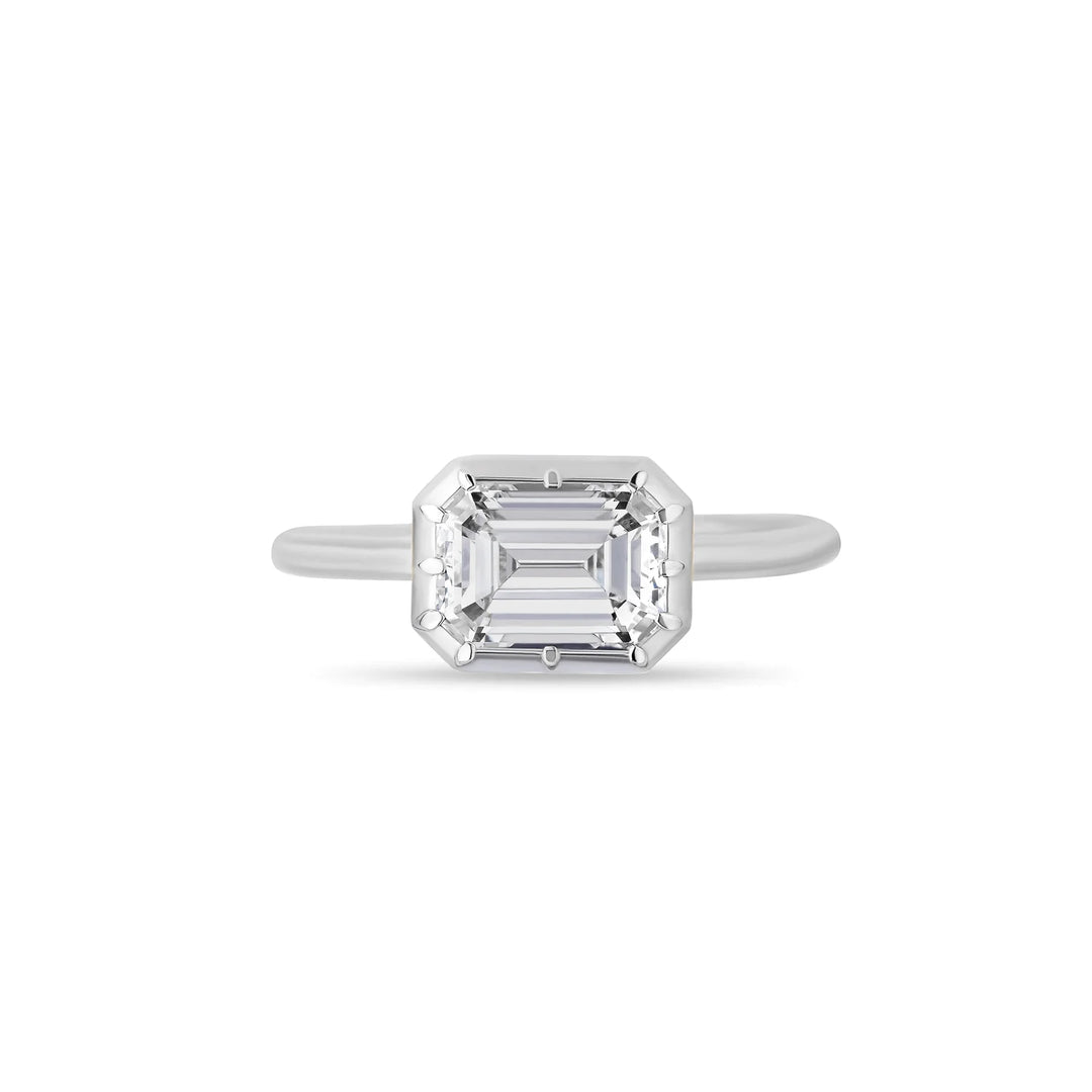 East-West Emerald Cut Bezel Ring