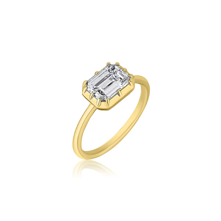 East-West Emerald Cut Bezel Ring