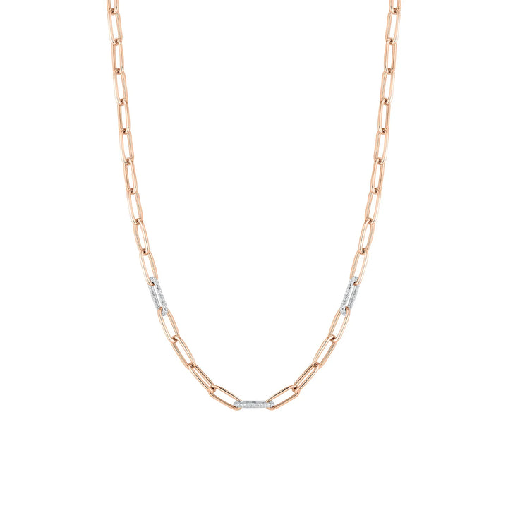 Paperclip Chain with 3 Pavé Diamond Links