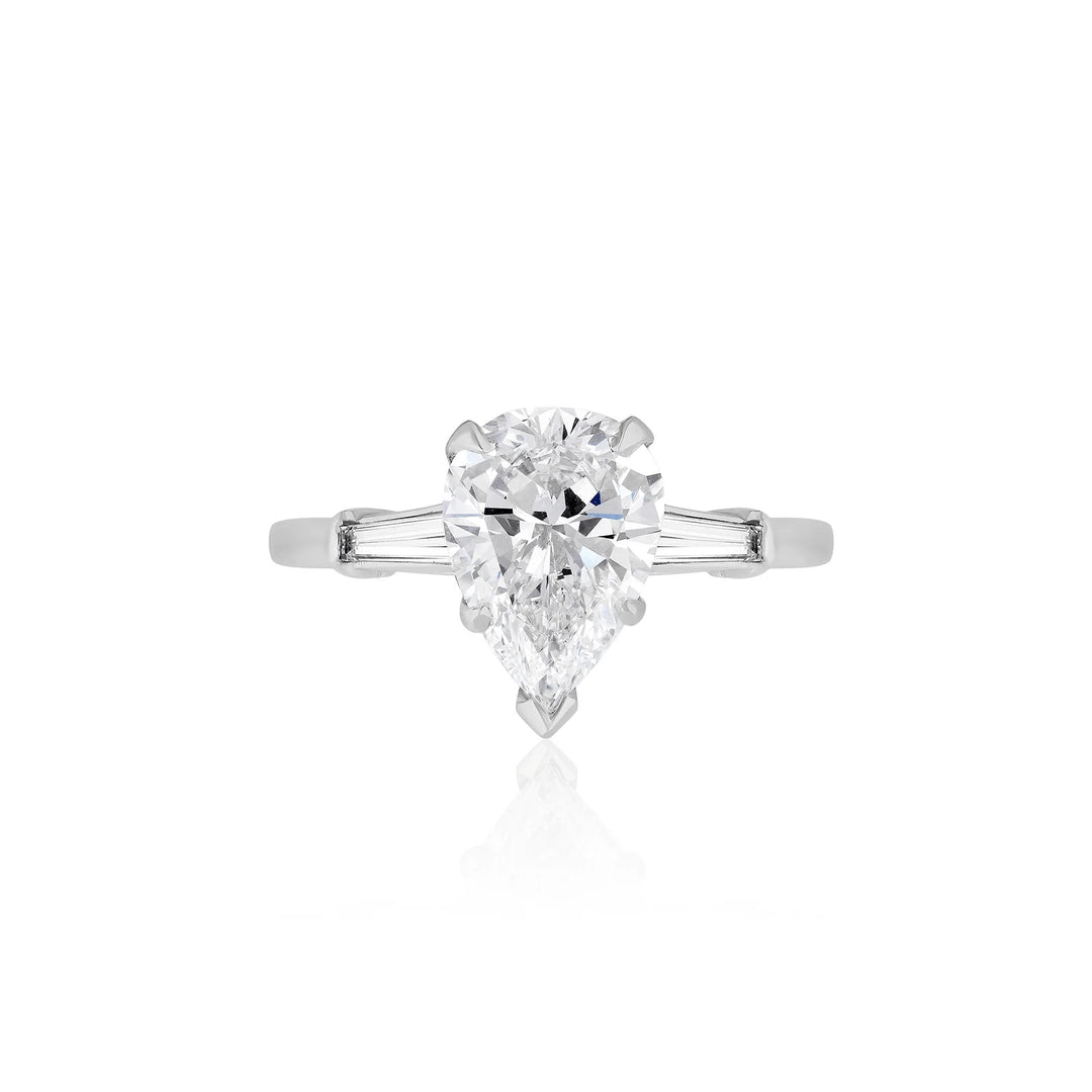 Pear Shaped Diamond with Tapered Baguette Engagement Ring