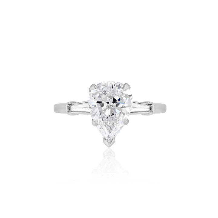 Pear Shaped Diamond with Tapered Baguette Engagement Ring