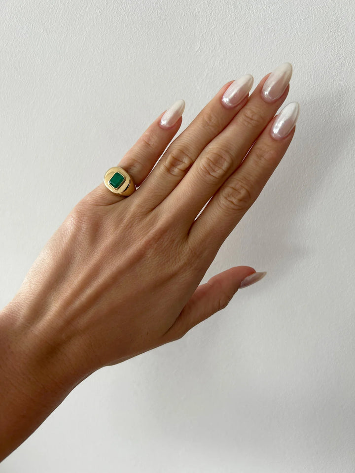 Chubby Green Emerald Signet Ring