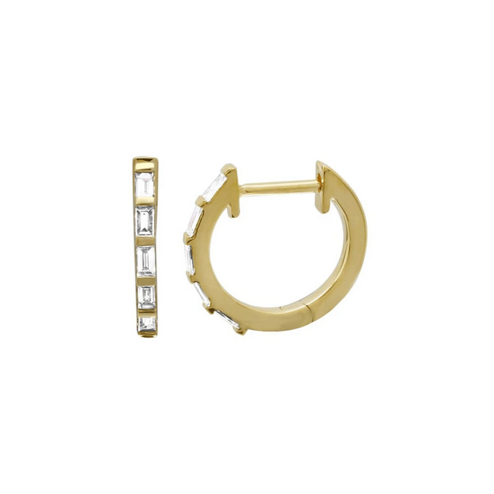 Baguette Diamond Bezel Huggie Earrings