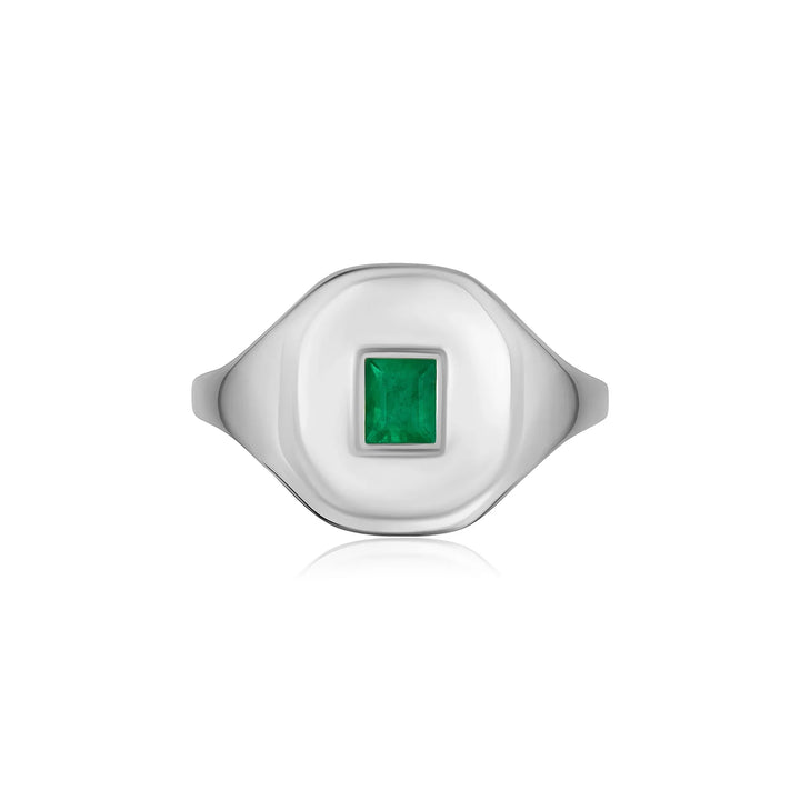 Mini Cushion Shape Green Emerald Signet Ring