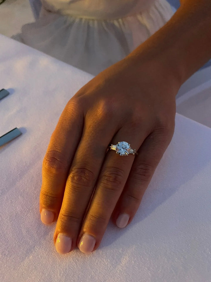 Old European Round Diamond with Bullet Side Stones Ring