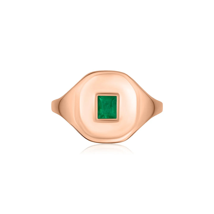 Mini Cushion Shape Green Emerald Signet Ring