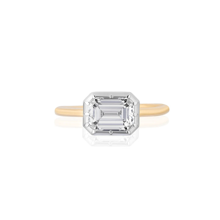 East-West Emerald Cut Bezel Ring