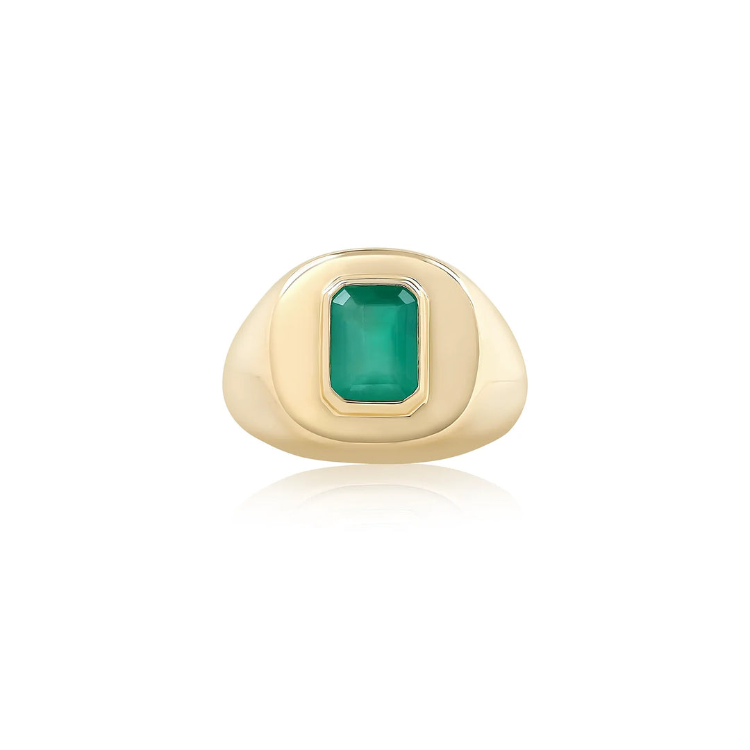 Chubby Green Emerald Signet Ring