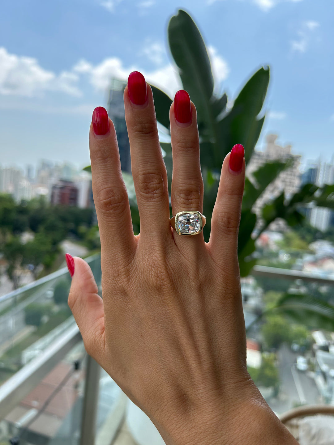 Chunky Gold Antique Cushion Diamond Ring