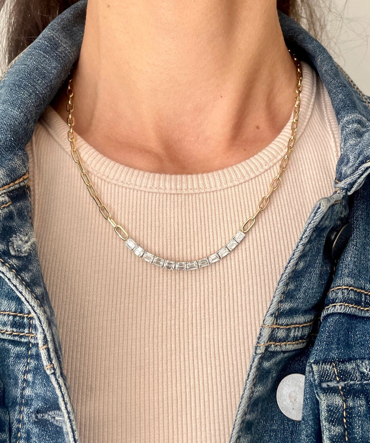 Emerald-Cut Diamond Paperclip Necklace